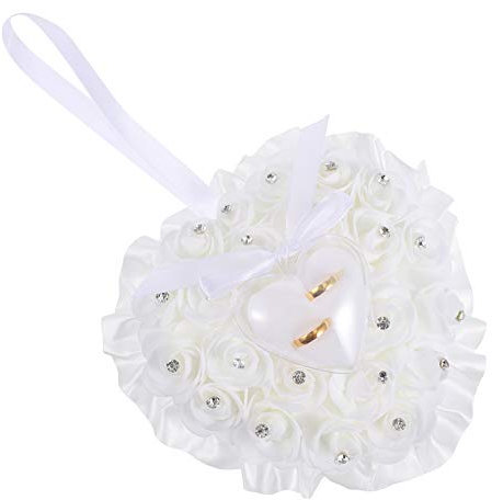 TOYANDONA Wedding Ring Pillow Heart Shape Wedding Ring Pillow Box Cushion Rose Cushion Box Favors White