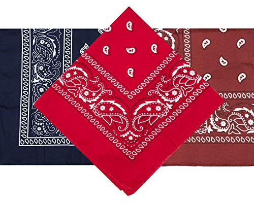 Xinda Polyester Paisley Print Unisex Kerchief Cowboy Headband Cotton Masks Bandanas Multifunction Headbands for Men Women (Set of 3 Colors)