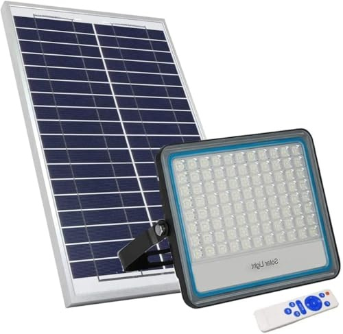 AntDau71 Projecteur LED extérieur 400W avec panneau solaire, lumière blanche 6000K spot solaire LED avec télécommande matériau aluminium étanche 5000lm énergie photovoltaïque