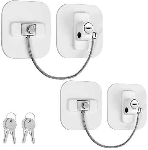 GETLITOOL Paio Blocca Cassetti Frigo per Bambini con Cavo 20cm Chiusure di Sicurezza per Armadio Cassetto Frigorifero 2PZ Serratura di Sicurezza Adesiva per Neonati - Bianco