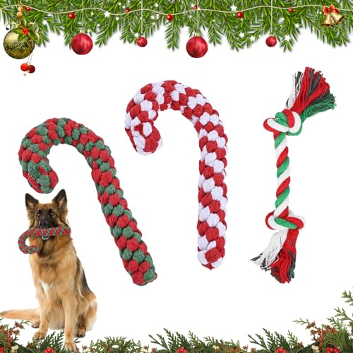 3 stycken hundtuggleksaker, tugga hundleksak, jul hundleksak, hundleksak rep, jul sockerstång rep för medelstora hundar små hundar olika hundbollar valpleksaker