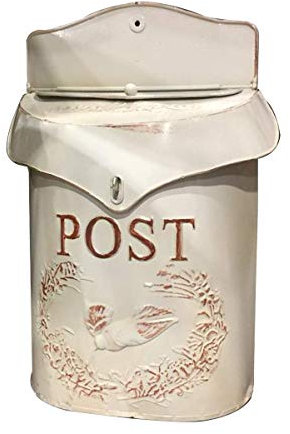 ADITAM Wall Mount Letterbox Post Box Mailbox Suggestion Box Vintage Iron Distressed Metal Country House Outdoor Home Decoration (White) Double the comfort