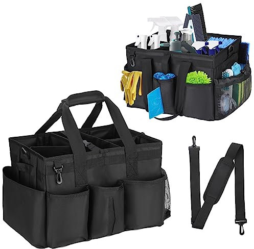 Victop Large Cleaning Caddy Bag with Shoulder & Waist Strap Wearable Cleaning Caddy Organiser with Handle and Detachable Divider, Multipurpose Cleaning Supply Tote Bag for Cleaner Housekeeper