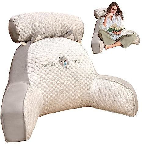 SKUDA Rückenlehnen zum Sitzen im Bett - Lesekissen fürs Bett,Rückenkissen mit Abnehmbarer Nackenstütze und Armlehnen zum Sitzen im Bett, Lesen, Fernsehen, Spielen