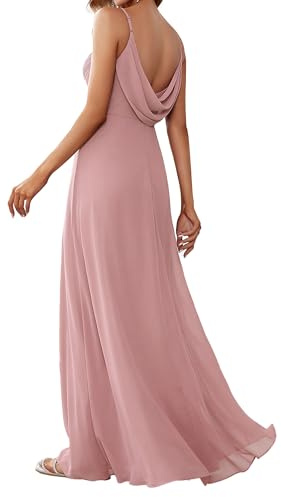 Ever-Pretty Women's Maxi Bridesmaid Dress Spaghetti Straps V-Neck A-Line Chiffon Empire Waist Backless Dress Dusty Rose 8UK
