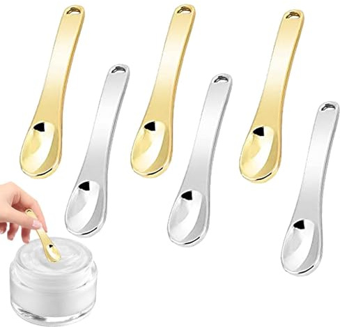 Tuxxjzm Espátula de maquillaje de metal, 6 cucharas reutilizables para la cara, aplicador de crema de metal, cuchara hidratante, herramientas de belleza para mezclar y tomar muestras de cosméticos de