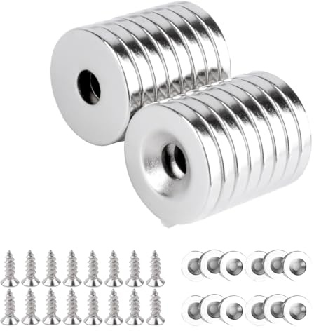 Neodym-magneter, extra starka, stor stark rund, för magnetplatta, med hål 18 x 3 mm M5, kök, kylskåp, 16 stycken
