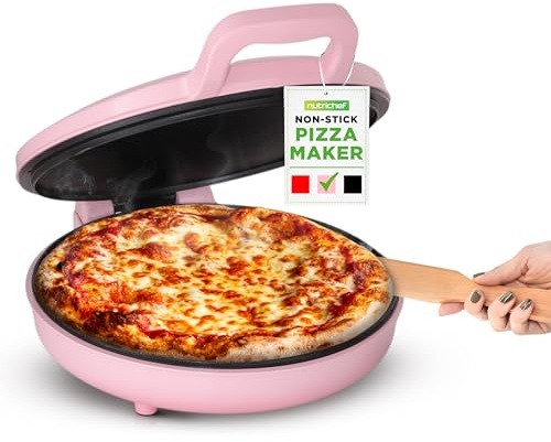 NutriChef Four à Pizza Électrique 1500W - Appareil de Cuisson Antiadhésif Ø30 cm - Prépare Pizzas Maison, Œufs, Tartines & Plus - Compact, Poignées Froides, Température 80-200°C - Ros