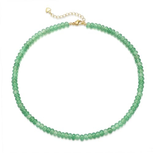 chorfla Beaded Gemstone Necklaces for Women, Bohemian Colored Choker Natural Stone Bead Decoration Summer Beach Handmade Jewelry Necklace (Emerald)