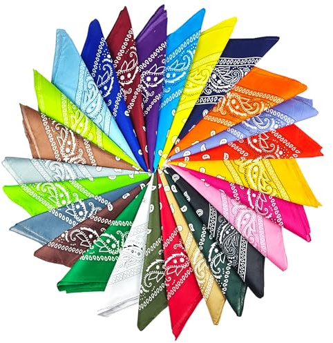 WENLISELL 26 PCS Colourful Paisley Bandana, Unisex Multifunctional Paisley Headband, 53 cm Square Assorted Cowboy Head Scarves for Hip-Hop, Cycling, Outdoor Sports