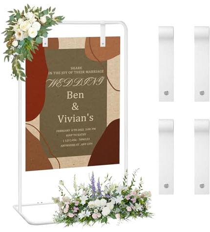 YBIETH Supporto per cartelli nuziali, 173 x 80 x 50 cm Supporto per poster di matrimonio regolabile, con 4 cinghie in pelle, adatto per tabelle dei posti, ricevimenti, poster e decorazioni (Bianco)