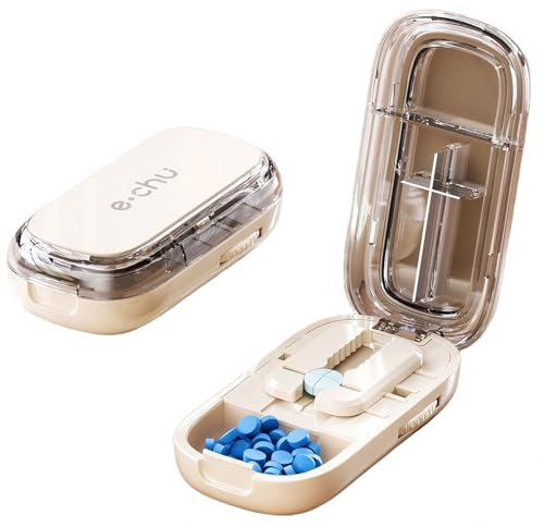 Tablettenteiler 1 in 4, Tablettenteiler für Alle Tabletten für Kleine Oder Große Tabletten, Tablettenschneider für Halbieren, Schneiden und Lagern