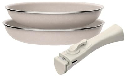 Juego de 2 Sartenes Ø24Ø28cm en aluminio prensado con revestimiento ILAG + Mango extraíble Click&Cook, Apto inducción, antiadherentes, sin PFOA, apto lavavajillas y horno
