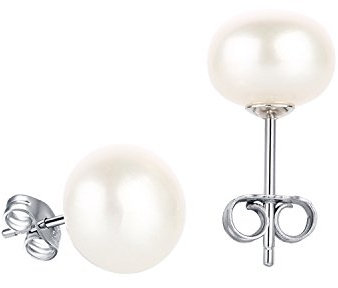 Legitta Schmuck Damen Ohrstecker Perlenohrringe S925 Sterling Silber Süßwasser Perlen ca.8-8.5mm Weiß Button Perle Ohrring-EA0009