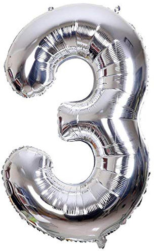 Palloncino Gonfiabile Numero per Compleanni / Feste Dimensione 35cm Colore Argento (Numero 3)