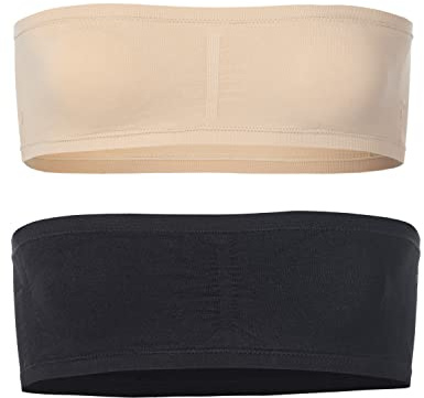 Popular Girl's Seamless Bandeau Bra - 2 Pack - Black and Nude - XL