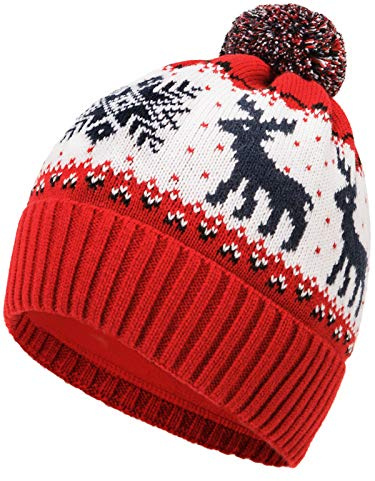 Marhatter Berretto invernale da donna norvegese con pompon lavorato a maglia, renna