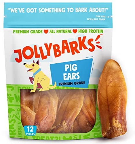 Jolly Barks Half Pig Ears for Dogs (12 Pack) – All Natural Single Ingredient Dog Chews – High Protein, Easily Digestible Pig Ear Treats – Rawhide Alternative for Small & Large Dogs