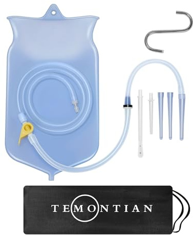 TEMONTIAN Kit de Bolsas de Enema para Limpieza de Colon para Mujeres y Hombres, Kit de Café Orgánico para Enema de Café, Bolsa de Ducha Anal Reutilizable para Mujeres y Hombres, Kit de Enema de 2 Cuar