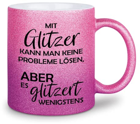 glitzertassen.de® | Mit Glitzer kann man keine Probleme lösen | Tasse mit Glitzer | Geschenkidee | Roséviolett