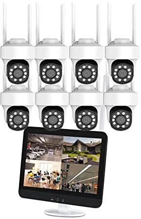 Sistema de cámara inalámbrica WIFI 3MP PTZ con monitor, kit NVR H.265+ de seguridad para el hogar con audio bidireccional, visión nocturna en color,seguimiento automático,detección de movimiento (8CH)