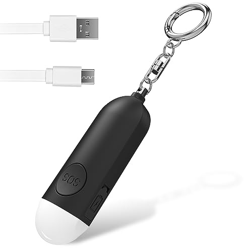 Qoosea Sirène Personnelle Alarme Safesound Sirène de Sécurité Personnelle Rechargeable Sirène 130 DB Alarme de Sécurité de Panique Approuvée par la Police avec Lumière LED, Porte -clés d'auto-défense