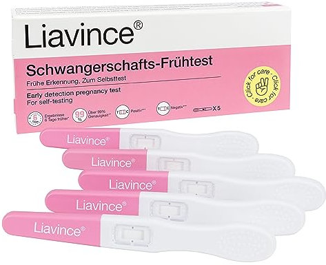 Liavince Schwangerschafts-Frühtest, 5 x Schwangerschaftstest Frühtest, Über 99% Genauigkeit, 10 mlU/ml hohe Sensitivität, Schnellerkennung in 5 Minuten, hCG Nachweis, Schnell und zuverlässig