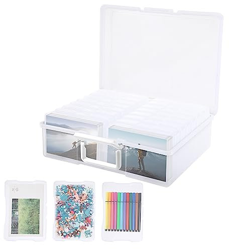 Qusedwey Große Foto-Aufbewahrungsbox aus Kunststoff mit 16 Hüllen, Foto-Organizer Fotoaufbewahrungsbox Transparent Container Case Sortierbox für Postkarten, Foto, Saatgut, Karten und Schmuck