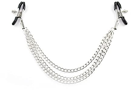 Pinzas para pezones con múltiples cadenas | Abrazaderas de metal ajustables | Entretenimiento para mujeres | Clip para pezón sin perforación | Anillos para pezones, accesorios sumisos (Plata)