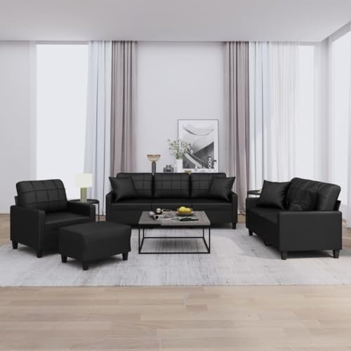 Gecheer Set di Divani 4 pz con Cuscini Nero in Similpelle, durevole e lussuoso, per soggiorno e salotto