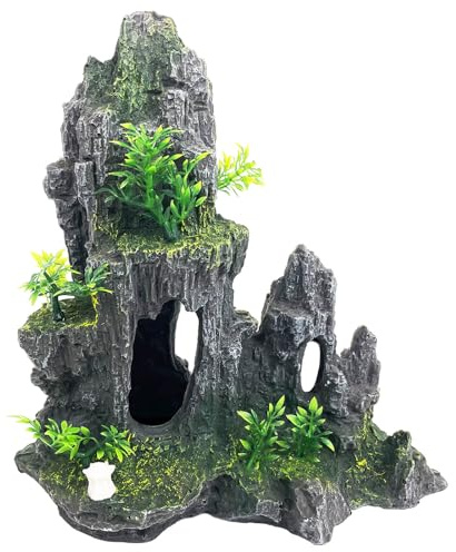 VMCN Aquarium Decoration Extra Large and Tall for Fish Tank Rock Thematic Ornaments Aquarium Mountain View Stone Ornaments Aquarium Decor Tree House Cave Fish Tank Decoration - Extra Large