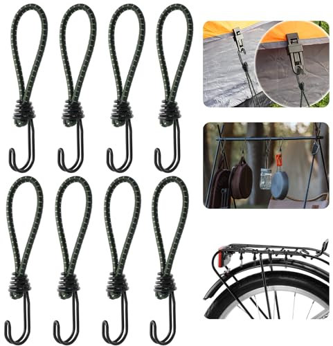 TAIHOBO 8 Stück Grüne Spanngummi mit Haken, Expander mit Haken mit Hoher Dehnbarkeit, 16cm Planenspanner, Hochbelastbare Spanngurte Gummispanner mit Haken für Kuppelzelte Campingzelt Anhänger Netz