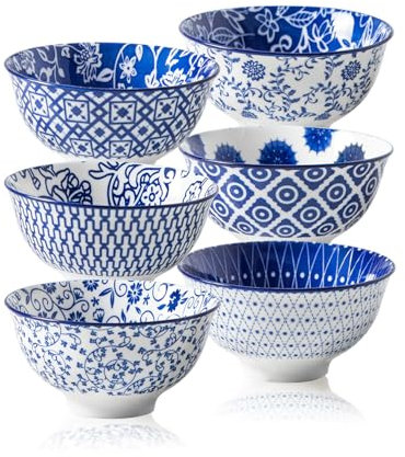 Cerkik Keramik Dessertschalen-Sets - 350 ml kleine Müslischalen 12 oz Eiscreme-Schale für Obst, Snack, Dip-Sauce, Beilagen - Mikrowelle spülmaschinenfest - Set von 6 - Vintage Blau