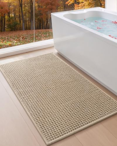 Color&Geometry Chenille Pile Large Bathroom Rugs Upgraded Denser, 24x36 Non Slip Absorbent Khaki Bath Mats for Bathroom Thin Fit Under Door, Washable Quick Dry