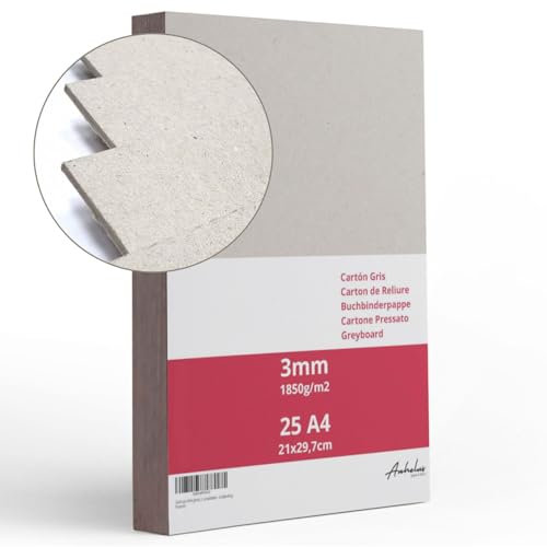 25 A4 Cartone Pressato 3mm di spessore - formato 21x29,7cm - Cartoncino per rilegatura A4 da 1850gsm/m2 - Cartone vegetale rigido per Modellismo, Scrapbooking, Artigianato e Copertine per rilegature