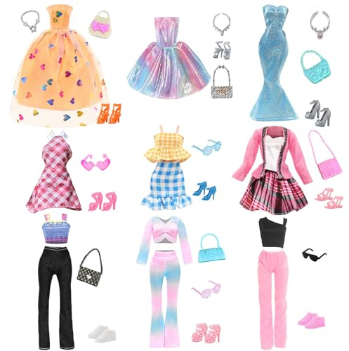 31 pezzi vestiti e accessori 11.5 pollici bambola 9 abiti abito casual abbigliamento moda set paillettes set 9 scarpe 13 accessori occhiali collana cappello regali di Natale per
