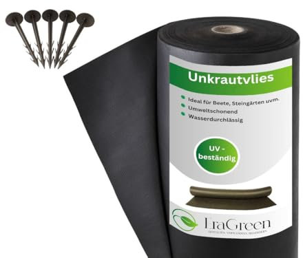 EraGreen Premium ogräsfleece 80 g/m² – 1,6 m x 100 m +100 JANKER markväv, vattentät och UV-stabil – ogräsmatta perfekt för trädgård och rabatt – miljövänlig mulchfolie