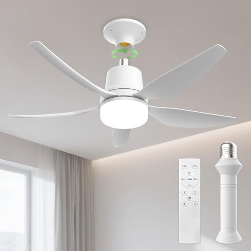 Airwit 71cm Silencieux Ventilateur de Plafond avec installation Facile et Rapide, Douille E27, 50W Dimmable Ventilateur Plafond avec Lumiere et Telecommande (Sans pile)