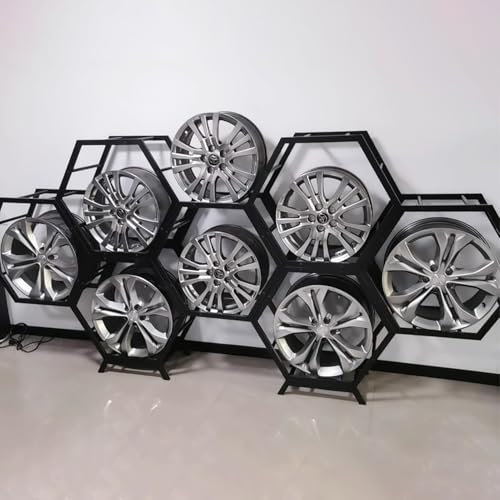 Blazea Estantería para Neumáticos Estante de Almacenamiento de Llantas de Acero de 7 Piezas, con Capacidad para 12 Llantas, Expositor Apilable, Organizador de Cubos para Garaje, Tienda, Almacén