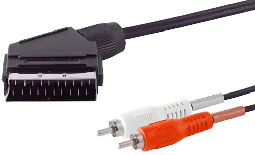1aTTack.de 1 x 2 m - Cavo audio SCART a 2 RCA Cavo adattatore audio stereo da spina SCART a RCA per TV, ricevitore DVD, sistema stereo, nero