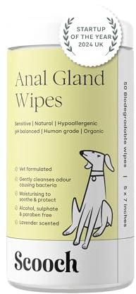 Scooch Organic Anal Gland Wipes | Vet-Formulated | Hypoallergenic | PH Balanced | Human Grade & Paraben-Free | 50 Biodegradable Wipes