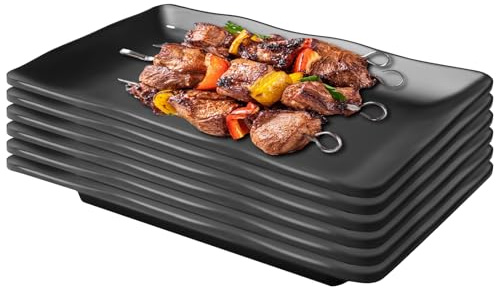 6 piatti da portata rettangolari, 20,6 x 13 cm, piatti da antipasto, piatti da dolce, piatti da dessert neri opachi, per dolci, spuntini, frutta, piatti per sushi
