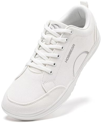 HOBIBEAR Barefoot Shoes for Men Women Wide Toe Minimalist Trainers Unisex Canvas Non-Slip Walking Shoes(White,UK 7)