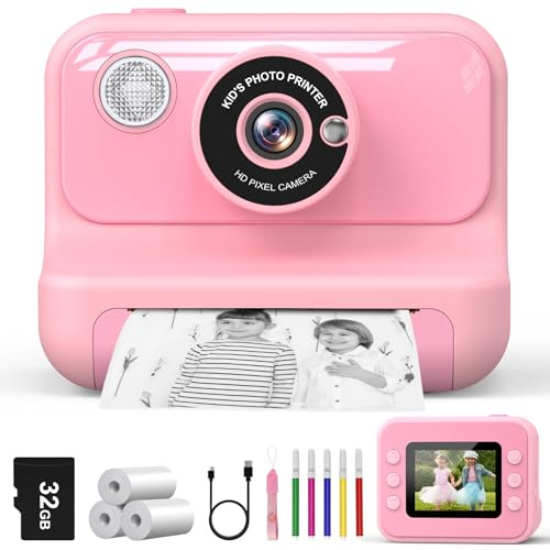 Macchina Fotografica Bambini Istantanea, 2.4 Pollici 1080P Fotocamera Digitale Bambinicon con 32GB Scheda & Papier Photo, Regali di Compleanno di Natale Per Ragazze Ragazzi 3 4 5 6 7 8 9 10 11 Anni