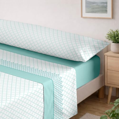 ACCRUX-Juego de Sábanas 100% Microfibra Suave (Rombos Verde, Cama 135) | Ropa de Cama de Verano y Entretiempo, Juego Sabanas de 3 Piezas, Incluye Sábana bajera, Sábana encimera y Funda de almohada
