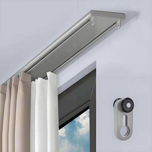 Aluminium dubbel glidspårsystem för takmontering tyst skendelare för sovrum och kök (grå 240 cm/7,9 fot) smidig drift och snygg design