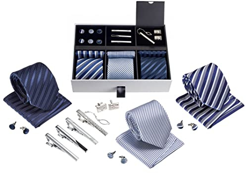 Premium Men’s Gift Tie Set Silky Necktie Pocket Squares Tie Clips Cufflinks For Men