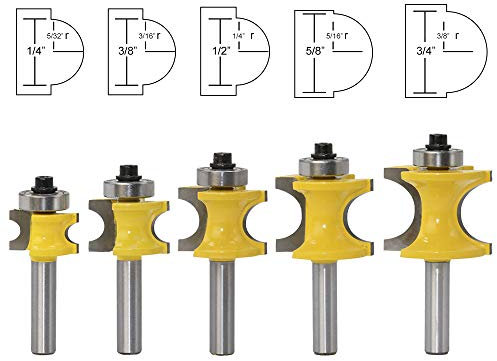 Milling Cutter,Half Round Bullnose Router Bit, 8mm Shank 2 Flute Bearing Woodworking Tool,Type 6