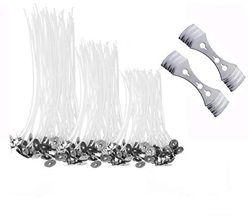 150 Pieces Candle Wicks, SMALUCK Natural Long Pre Waxed Wicks Candle Wick with 2pcs 3-Hole Candle Wicks Holder for DIY Candles Craft Tools Candle Making Kit (10cm, 15cm and 20cm)
