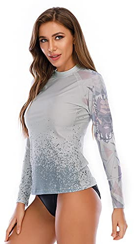 HUGE SPORTS Rash Guard für Damen Rashguard Langarm Bademode Shirts Schnell Trocknender Swimsuit (Hai, M)